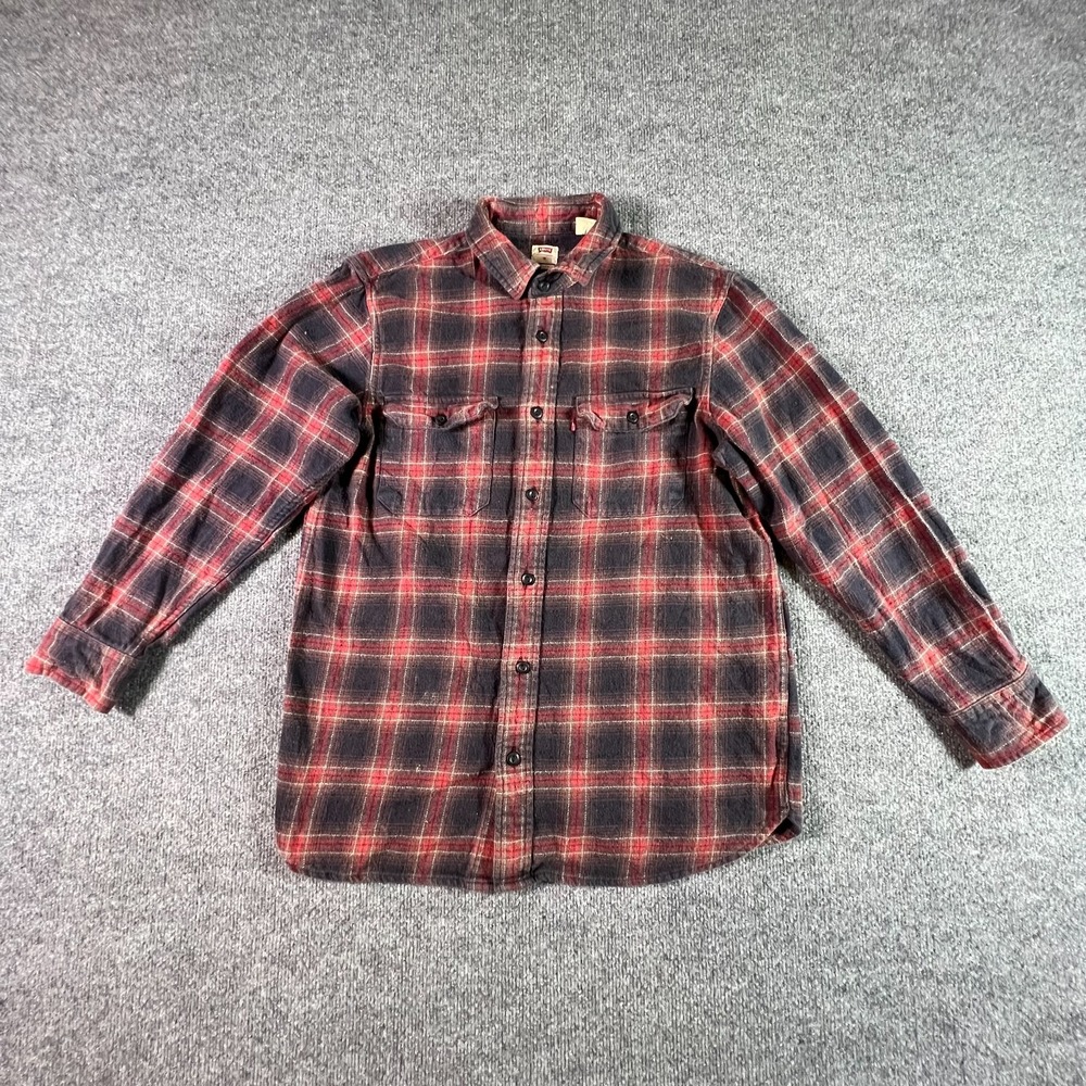 Levi's Button Up Shirt Men's M Red Cotton Plaid Relaxed Fit Workwear Outdoor